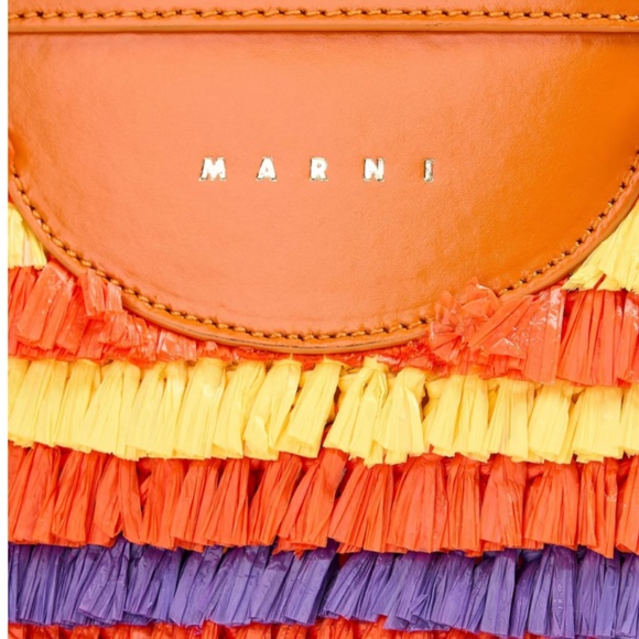 MARNI Tropicalia leather-trimmed faux raffia bucket bag NWT - Picture 4 of 9